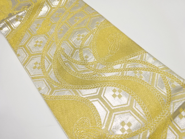 アンティーク　亀甲繋ぎに組紐模様織り出し袋帯（着用可）